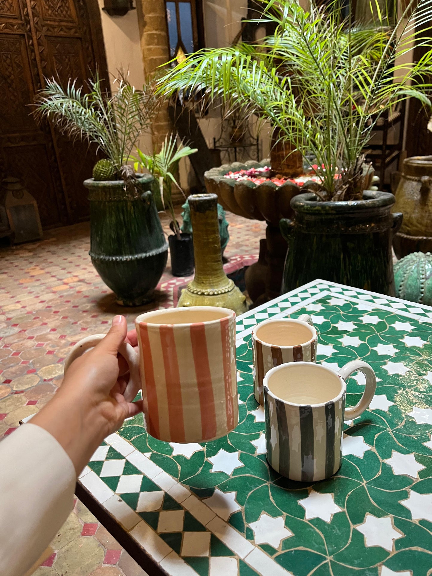 Striped Handmade Ceramic Mug – Modern Moroccan