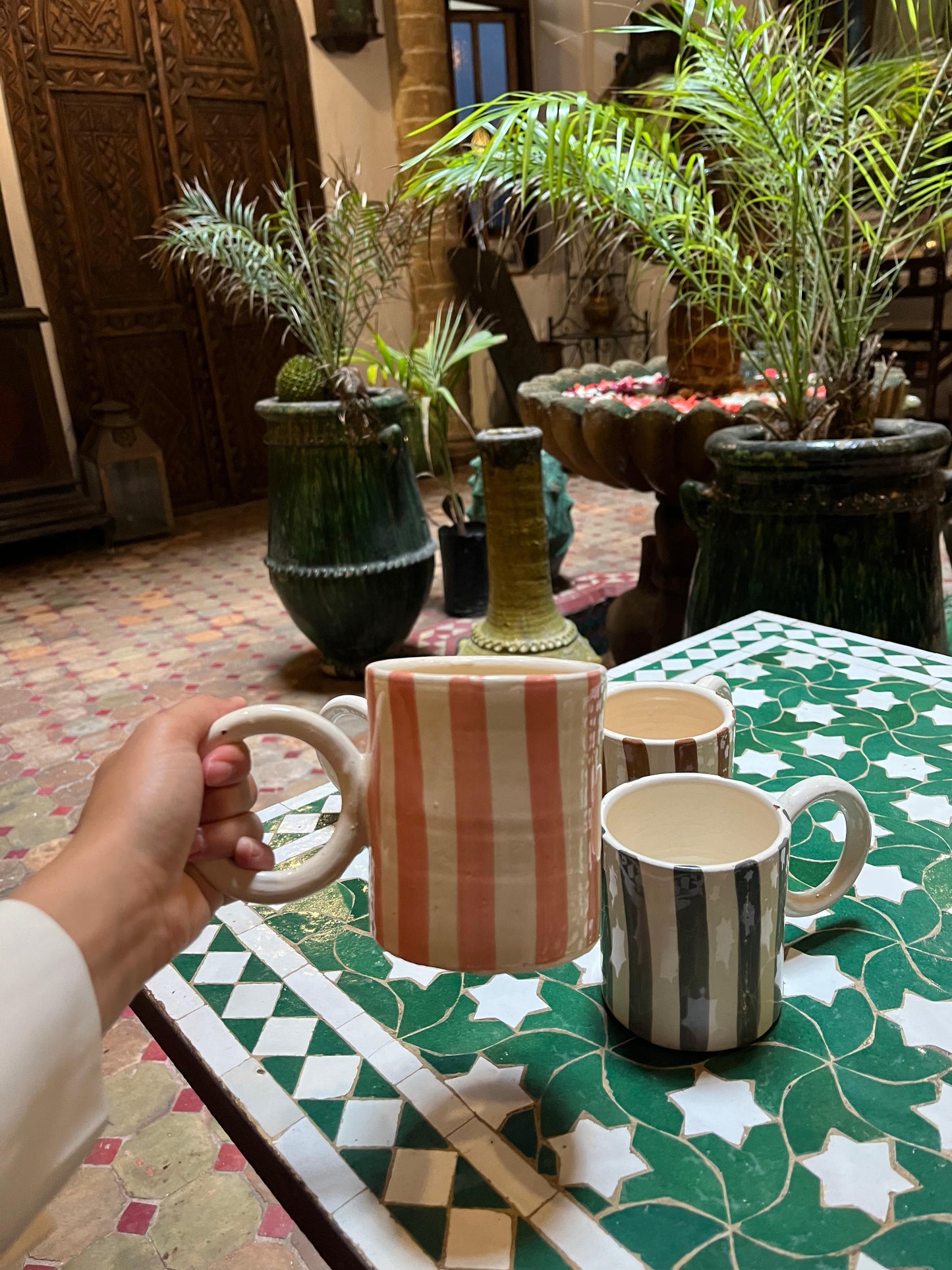 Striped Handmade Ceramic Mug – Modern Moroccan