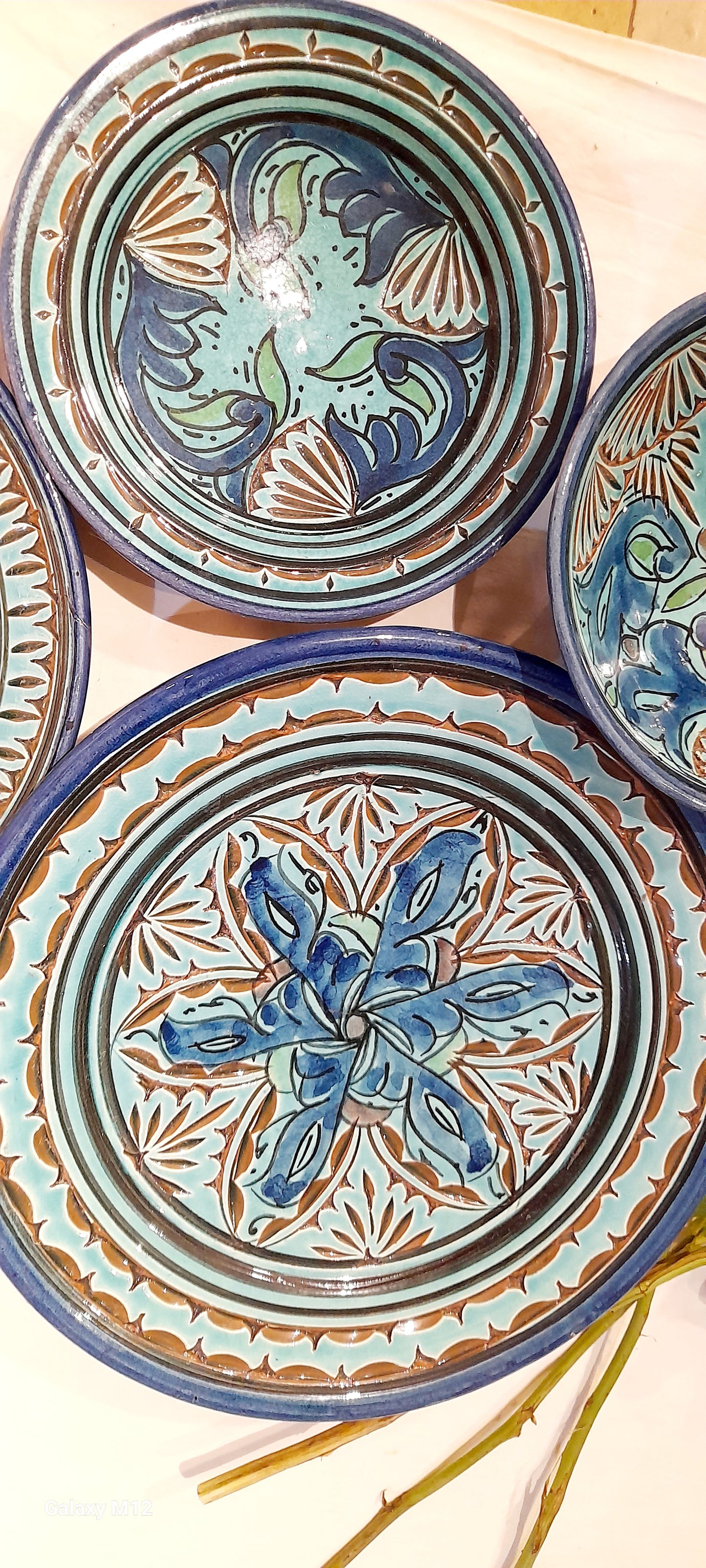 4-Piece Engraved Moroccan Ceramic Set – Royal Green Elegance