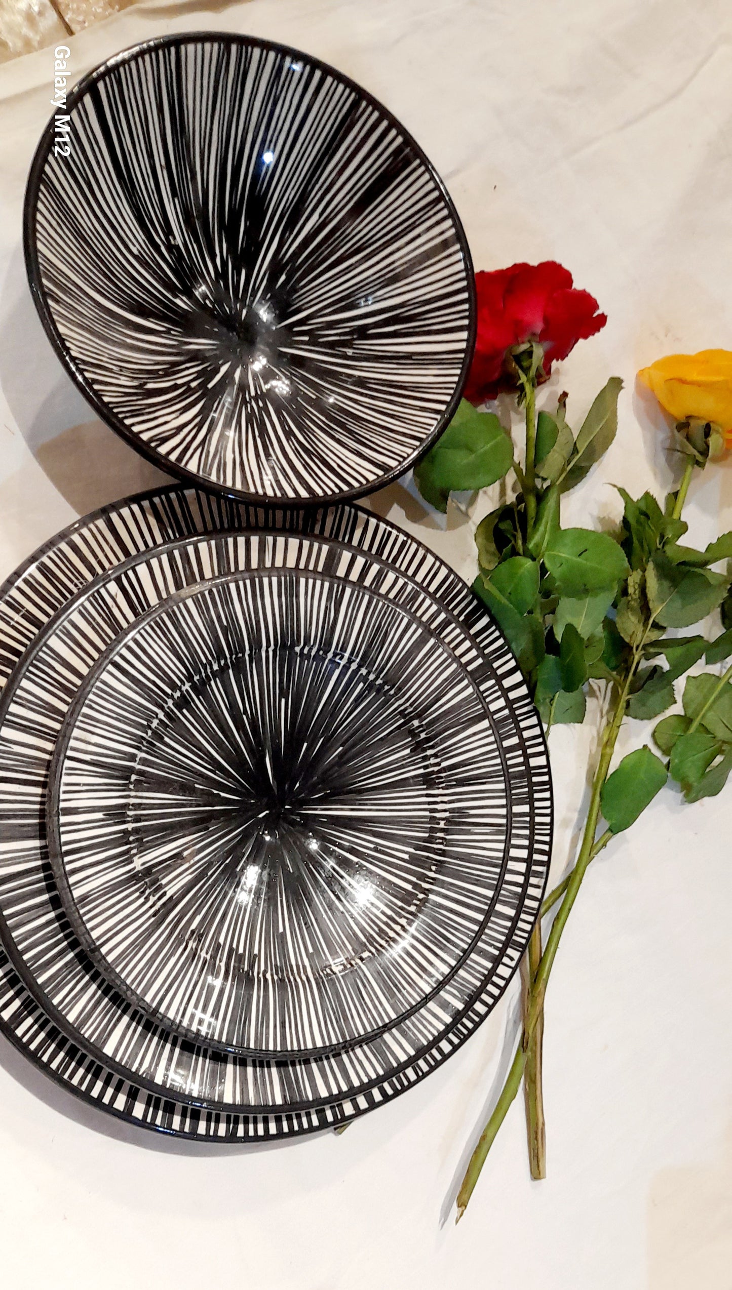 4-Piece Striped Moroccan Ceramic Set – Black & White Elegance