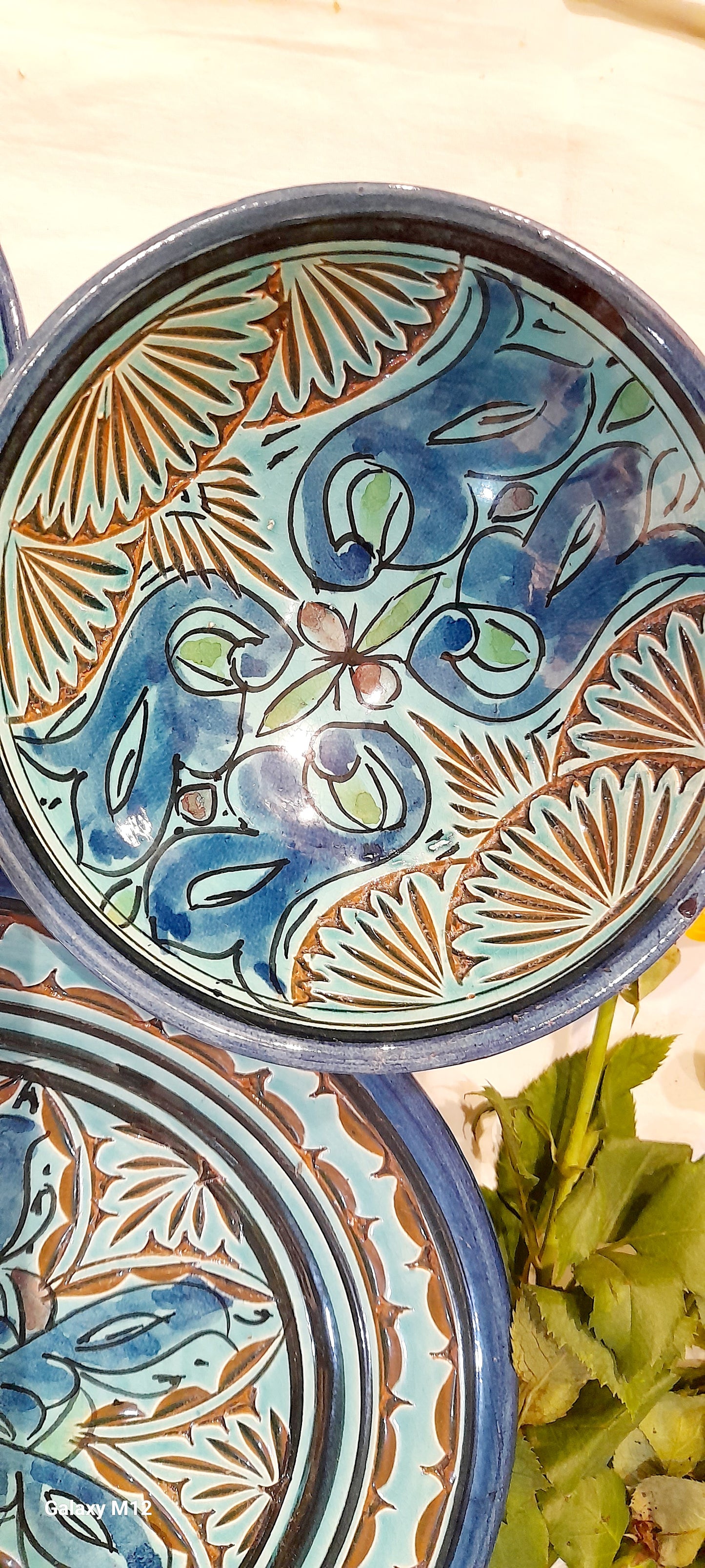 4-Piece Engraved Moroccan Ceramic Set – Royal Green Elegance