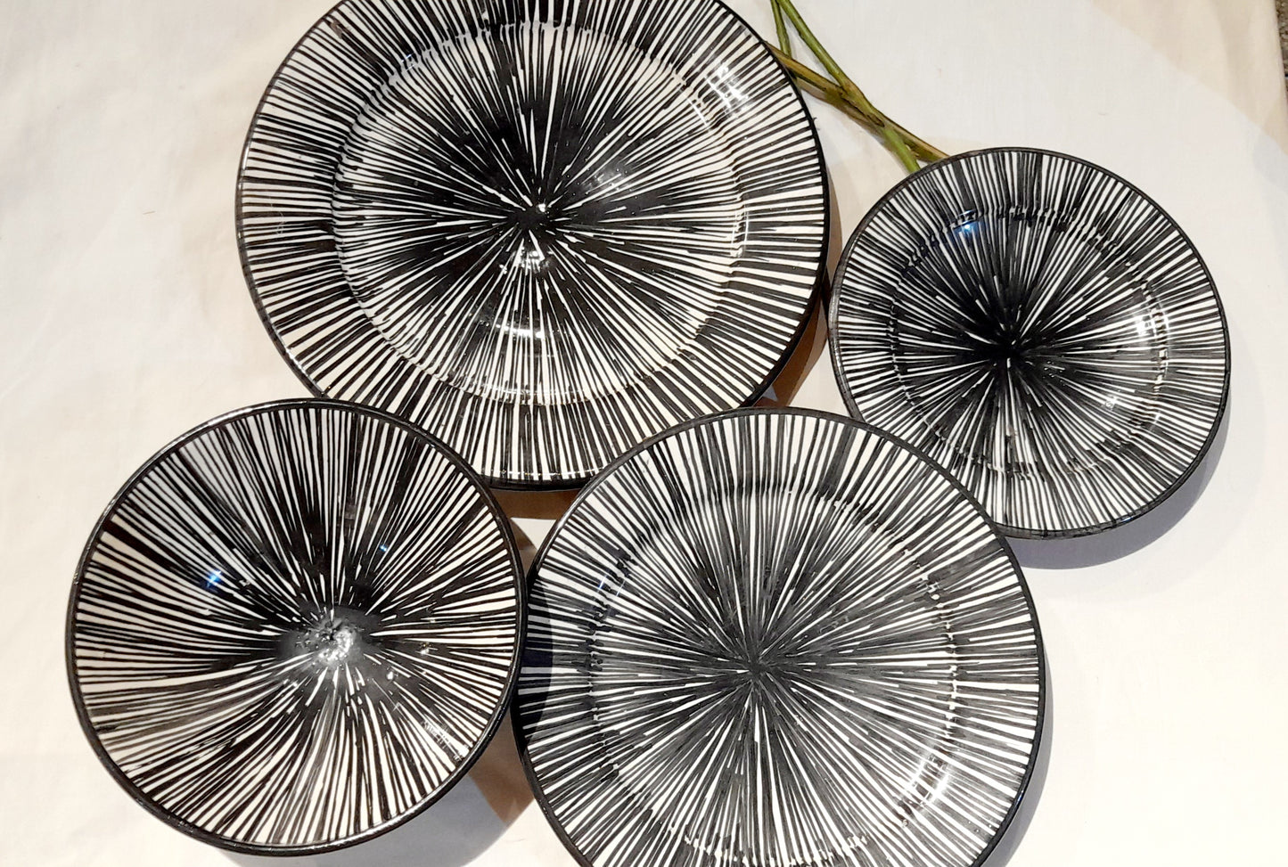 4-Piece Striped Moroccan Ceramic Set – Black & White Elegance
