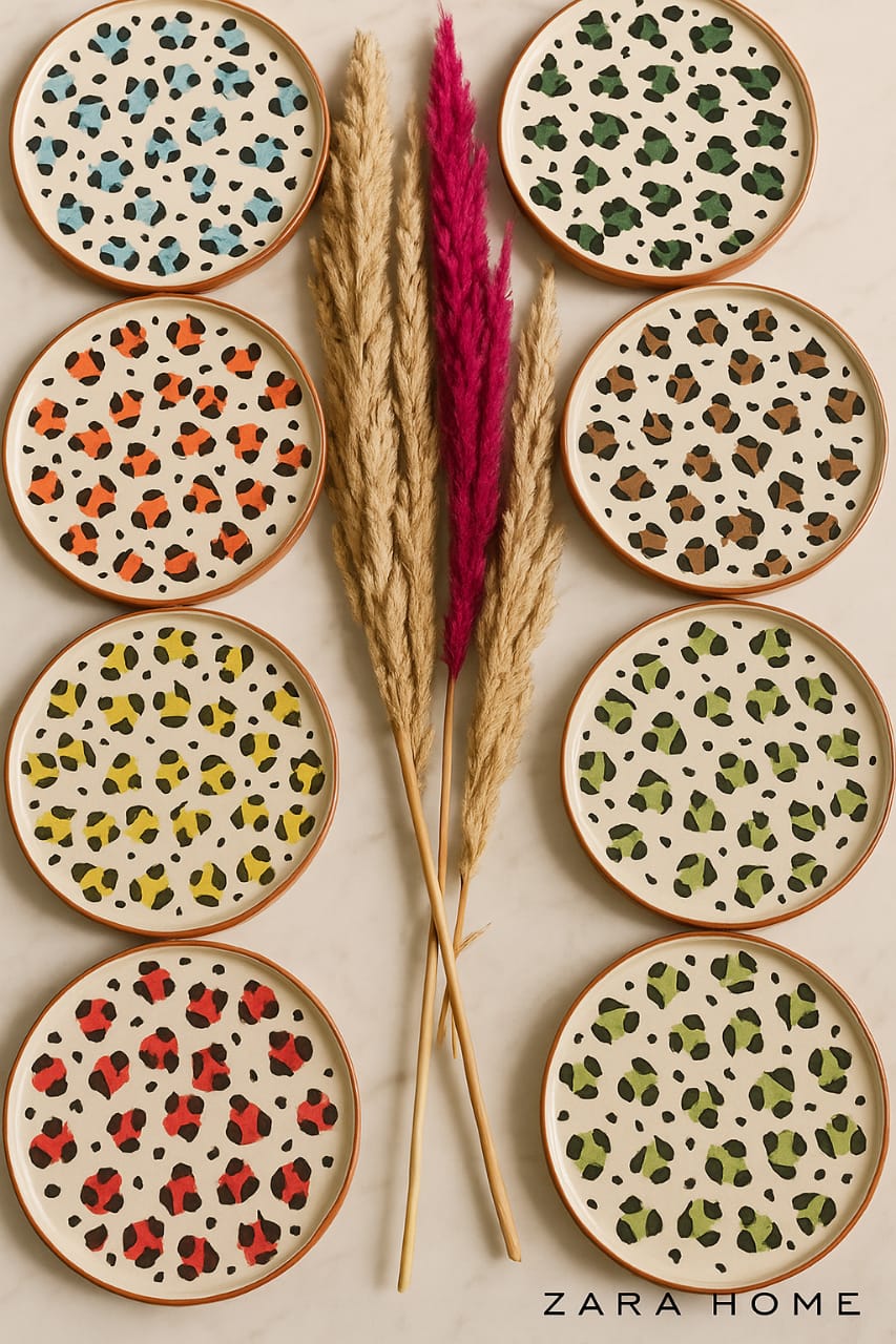 8-Piece Hand-Painted Leopard Print Ceramic Set – Moroccan Artisan Craft