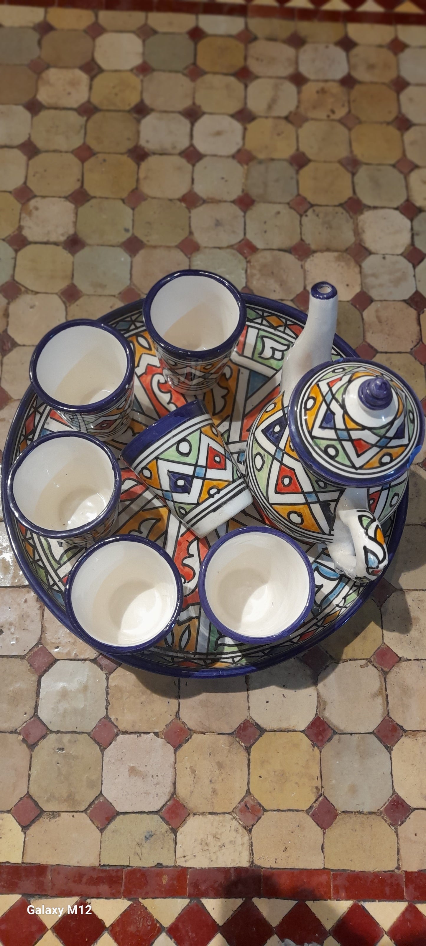 Moroccan Hand-Painted Tea Set – Colorful Amazigh Geometric Design