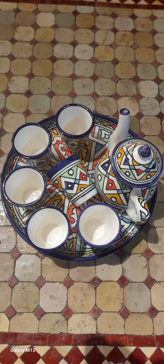Moroccan Hand-Painted Tea Set – Colorful Amazigh Geometric Design