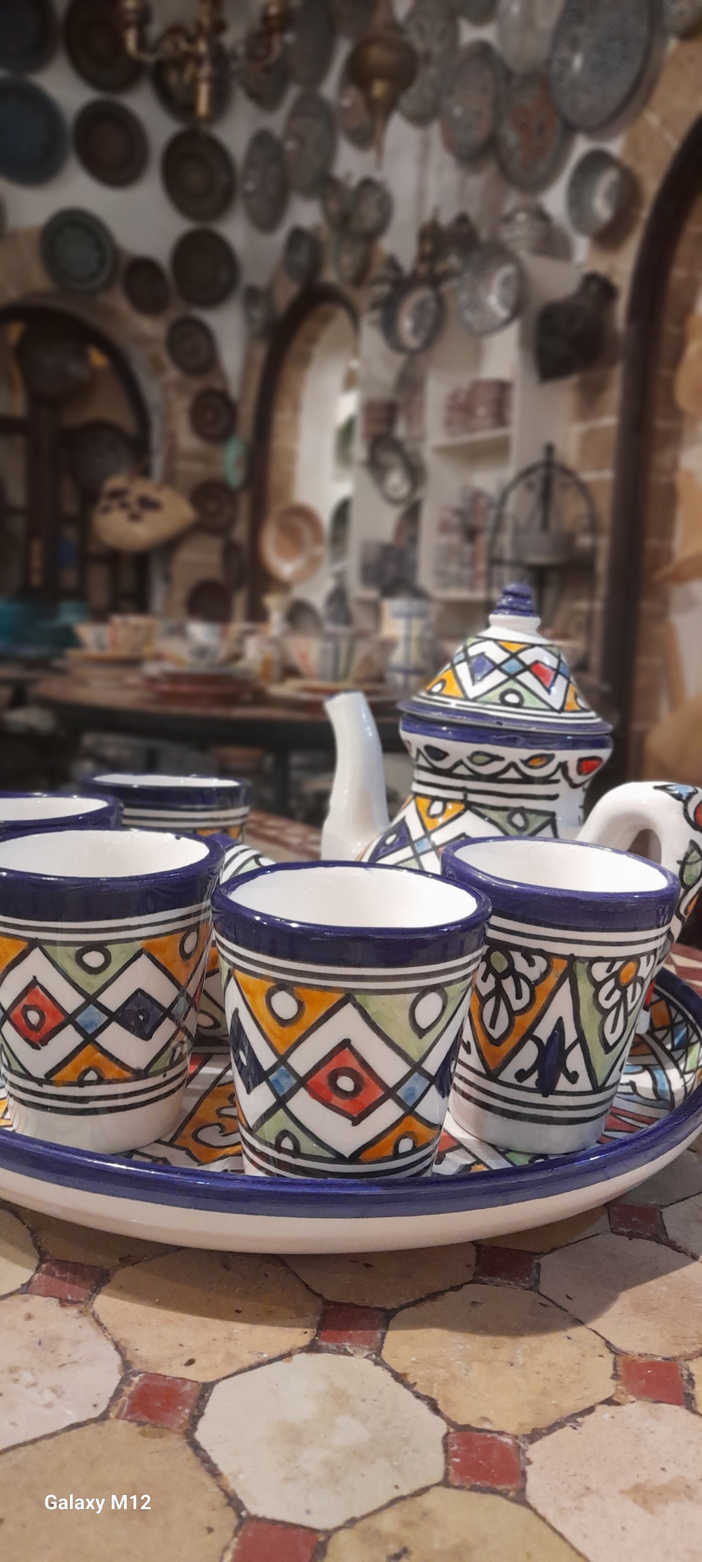 Moroccan Hand-Painted Tea Set – Colorful Amazigh Geometric Design