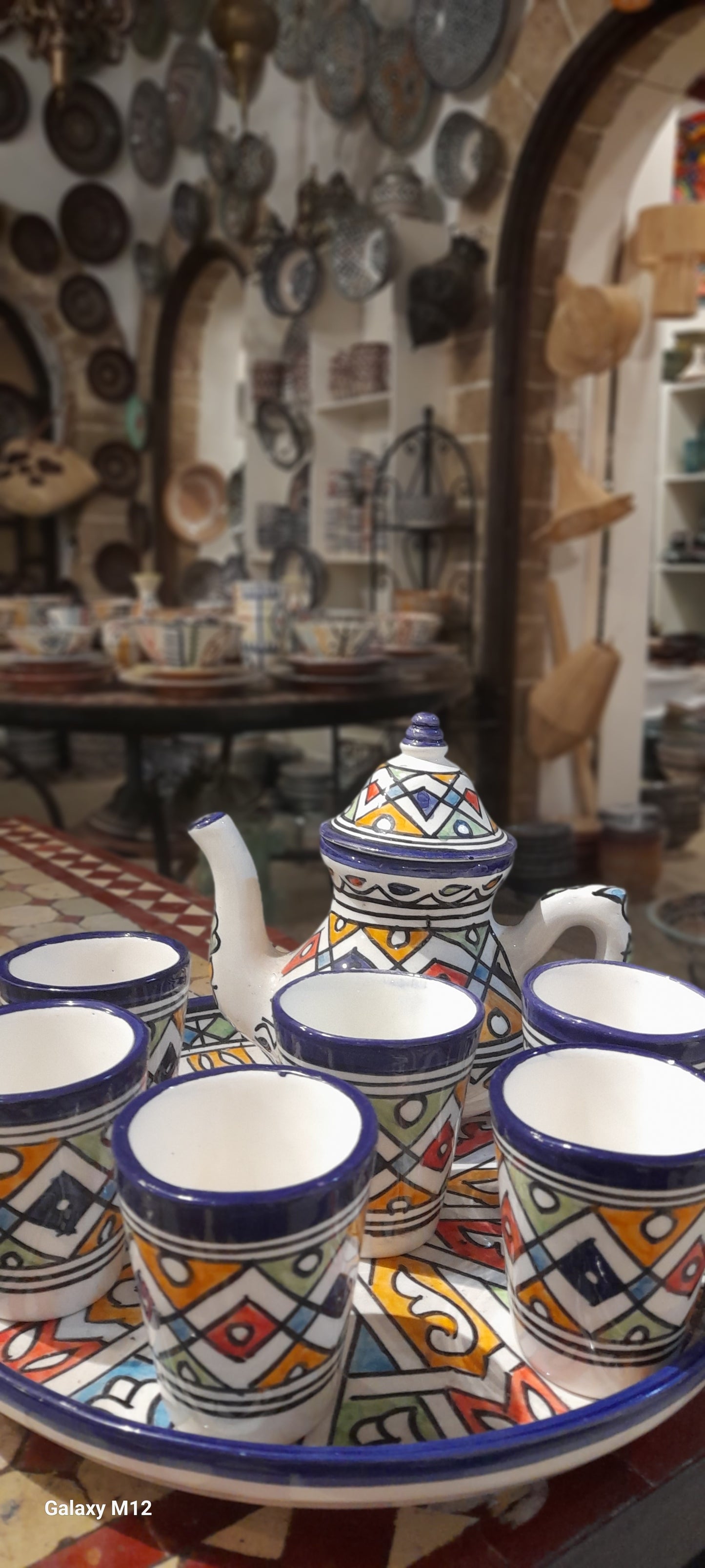 Moroccan Hand-Painted Tea Set – Colorful Amazigh Geometric Design