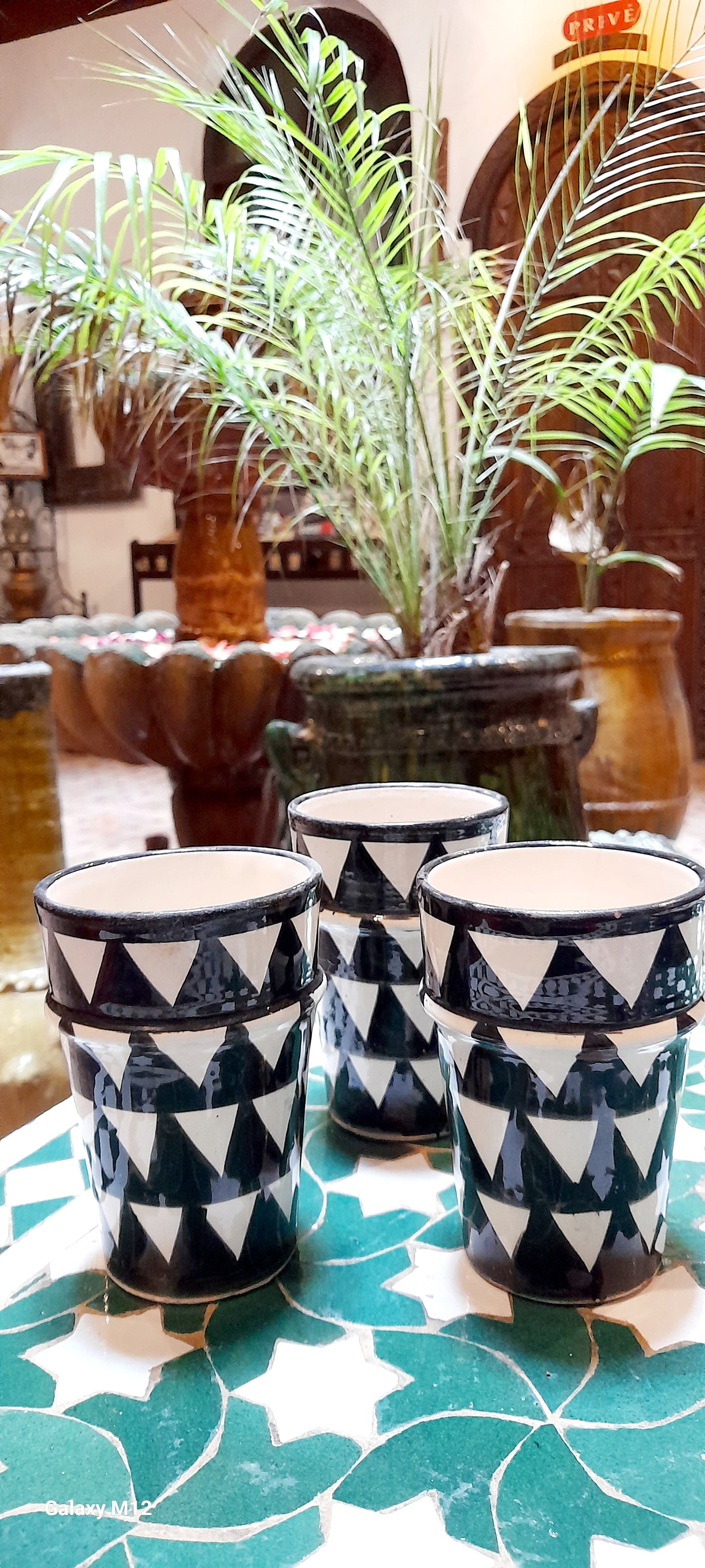 Handmade Moroccan Ceramic Cups Set – Geometric Black & White Design