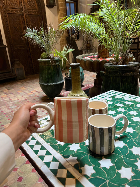 Striped Handmade Ceramic Mug – Modern Moroccan