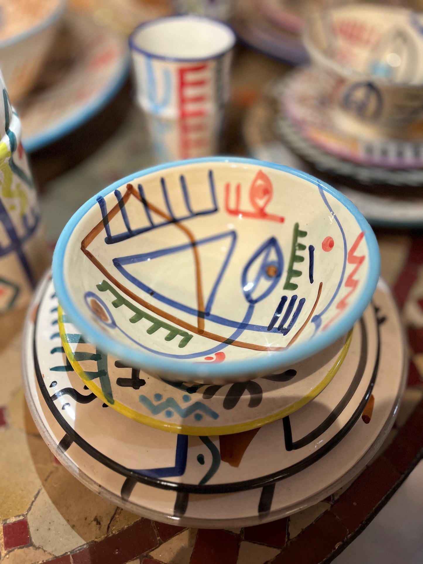 Stacked Moroccan Berber-Inspired Ceramic Plates – Picasso Fusion Design