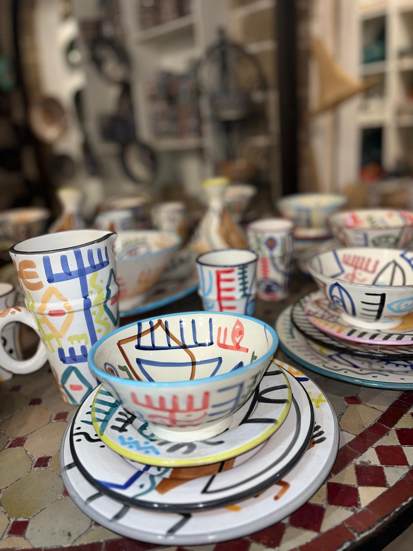 Stacked Moroccan Berber-Inspired Ceramic Plates – Picasso Fusion Design