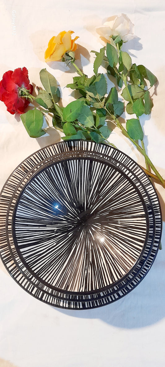 4-Piece Striped Moroccan Ceramic Set – Black & White Elegance
