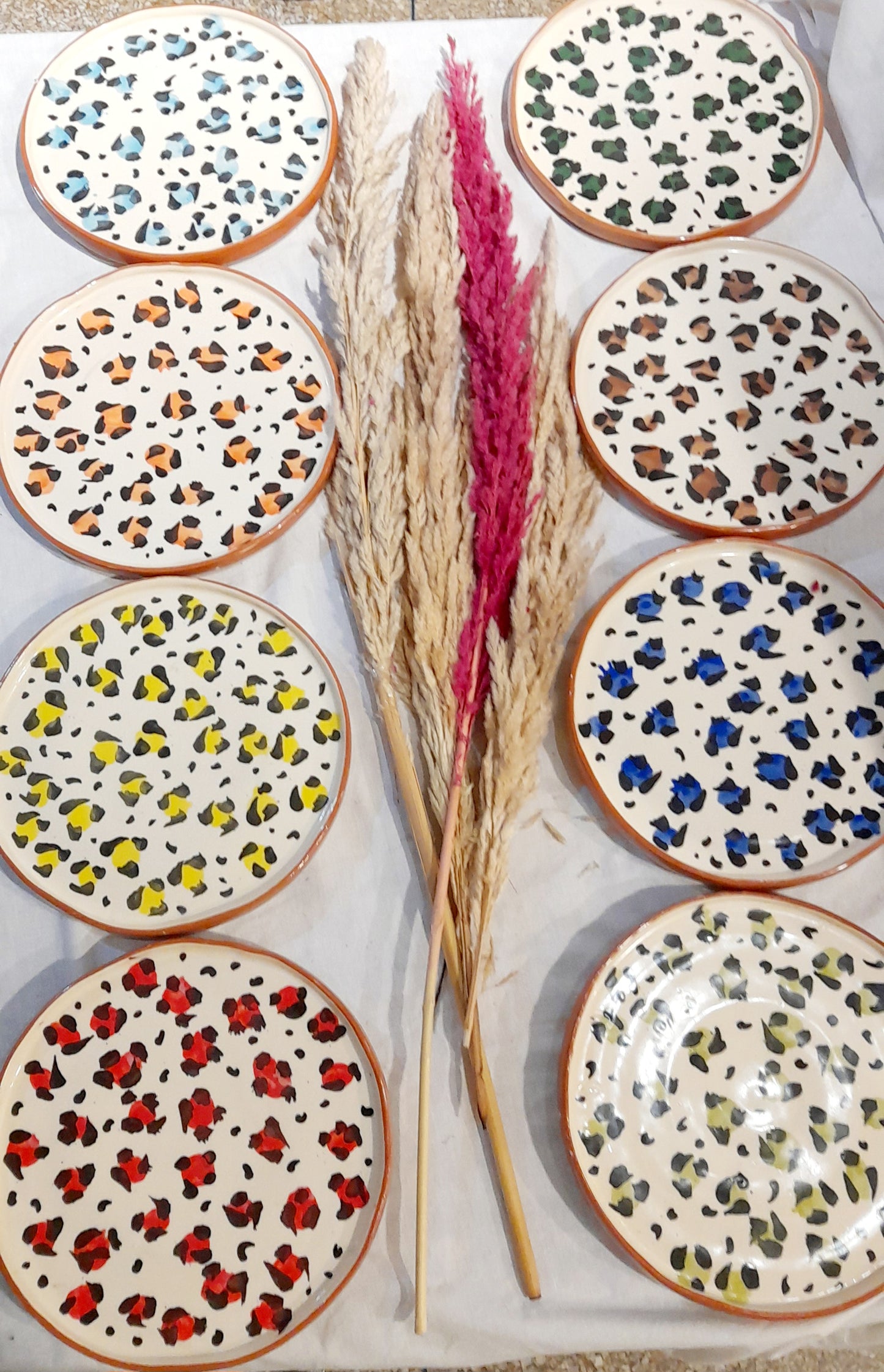 8-Piece Hand-Painted Leopard Print Ceramic Set – Moroccan Artisan Craft