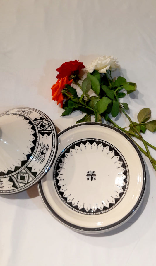Hand-Painted Moroccan Tagine – Black & White Berber Design