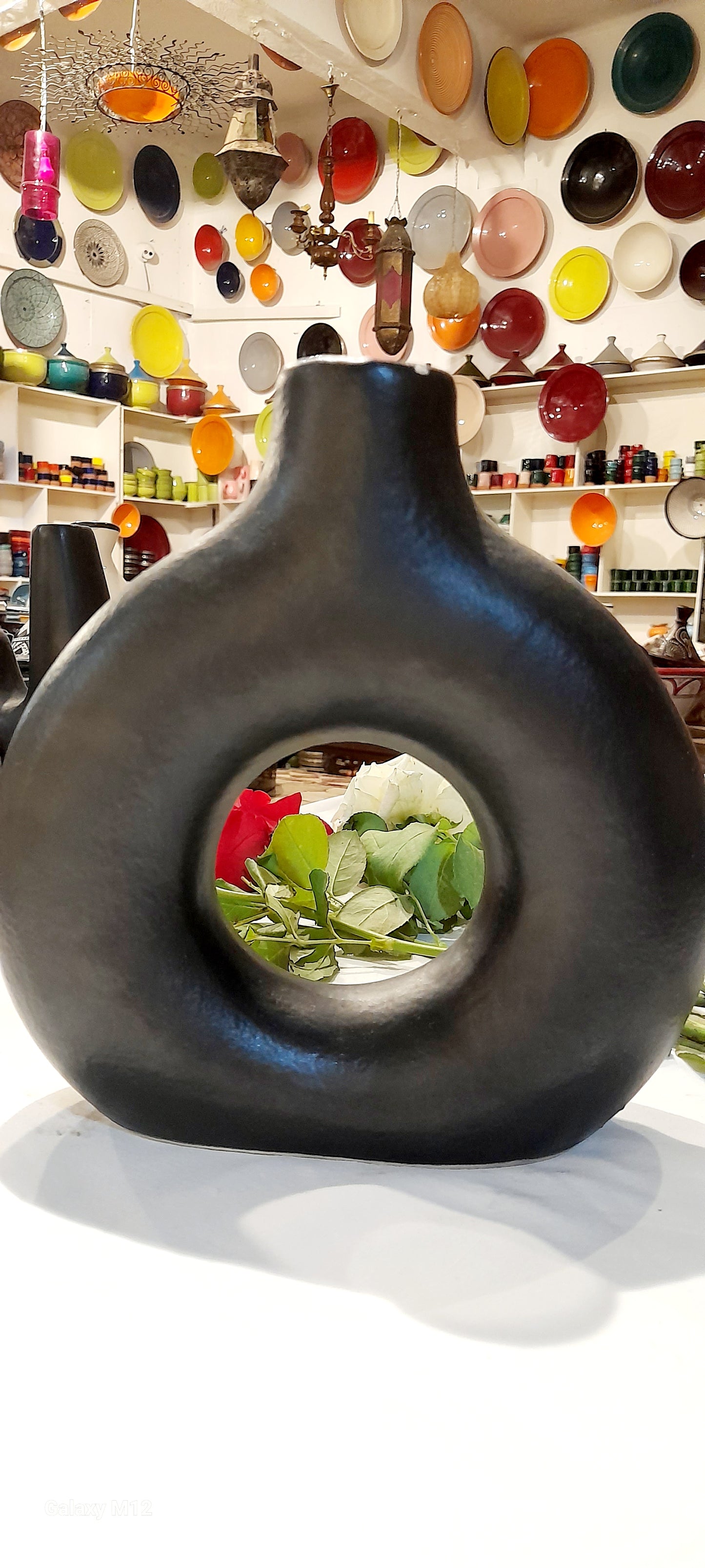 Modern Black Round Ceramic Vase – Handmade Moroccan Art