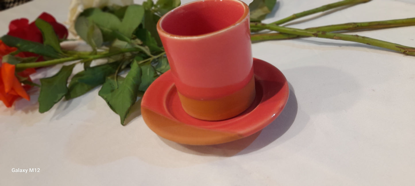 Handmade Terracotta Coffee Cup with Saucer – Green & Natural Clay Finish