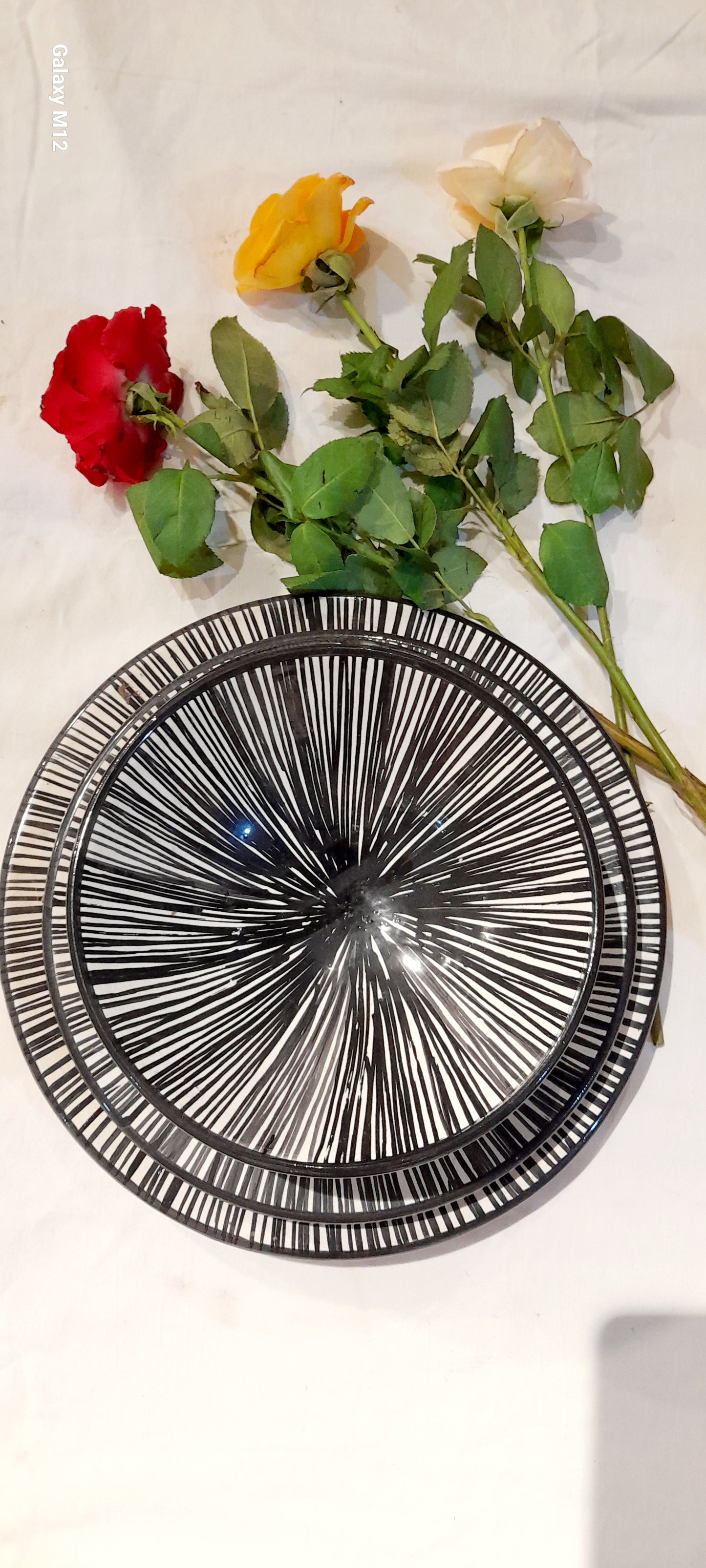 4-Piece Striped Moroccan Ceramic Set – Black & White Elegance