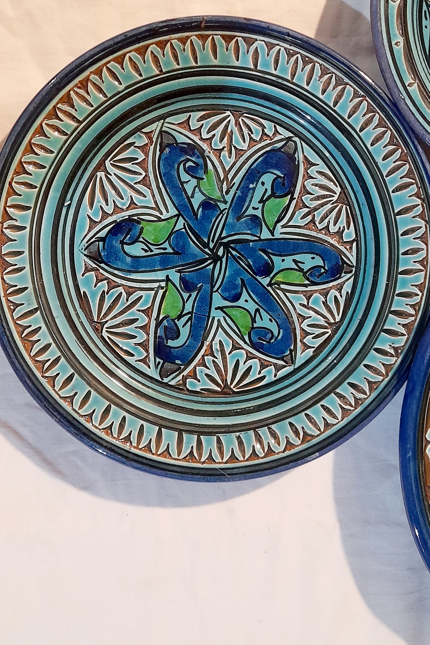 4-Piece Engraved Moroccan Ceramic Set – Royal Green Elegance